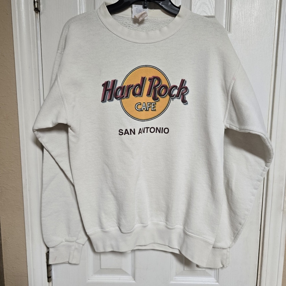 Vintage 90s‎ Hard Rock San Antonio Crewneck Sweatshirt Men Medium White USA